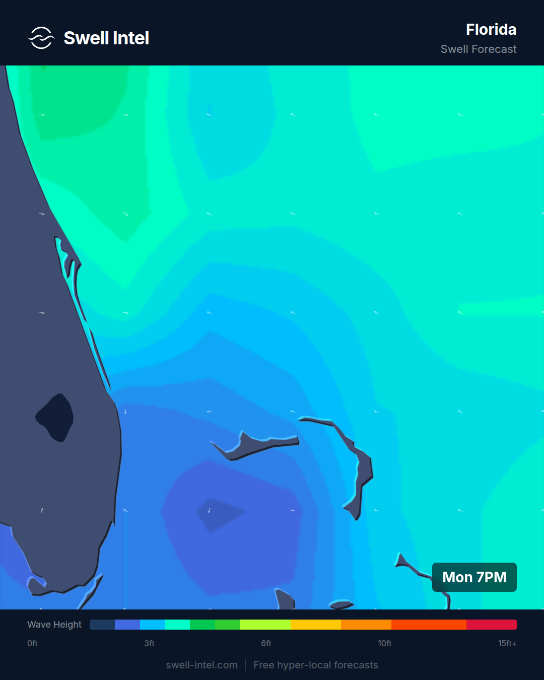 Florida East Coast nearshore swell map for July 13-19, 2026
