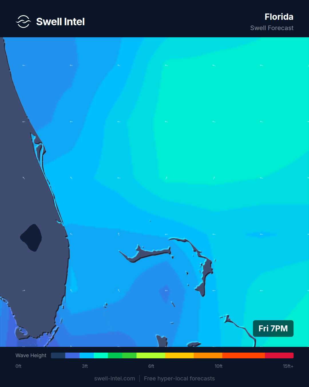 SWAN nearshore swell map for Florida East Coast, weekend of July 18-19, 2026