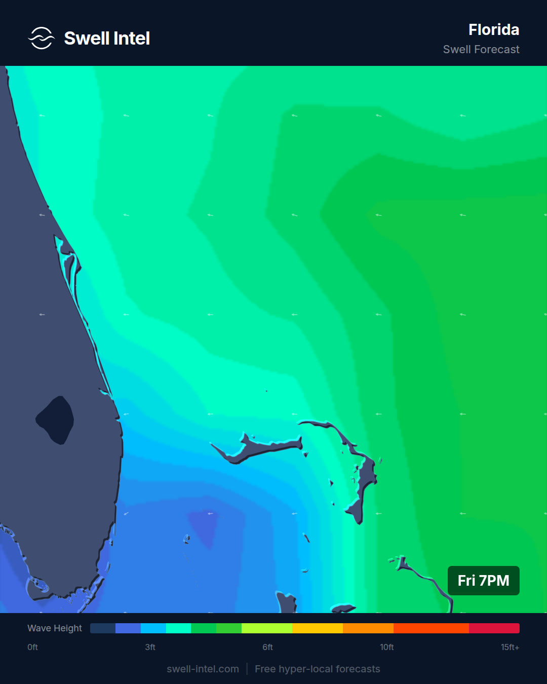 Florida East Coast swell forecast map