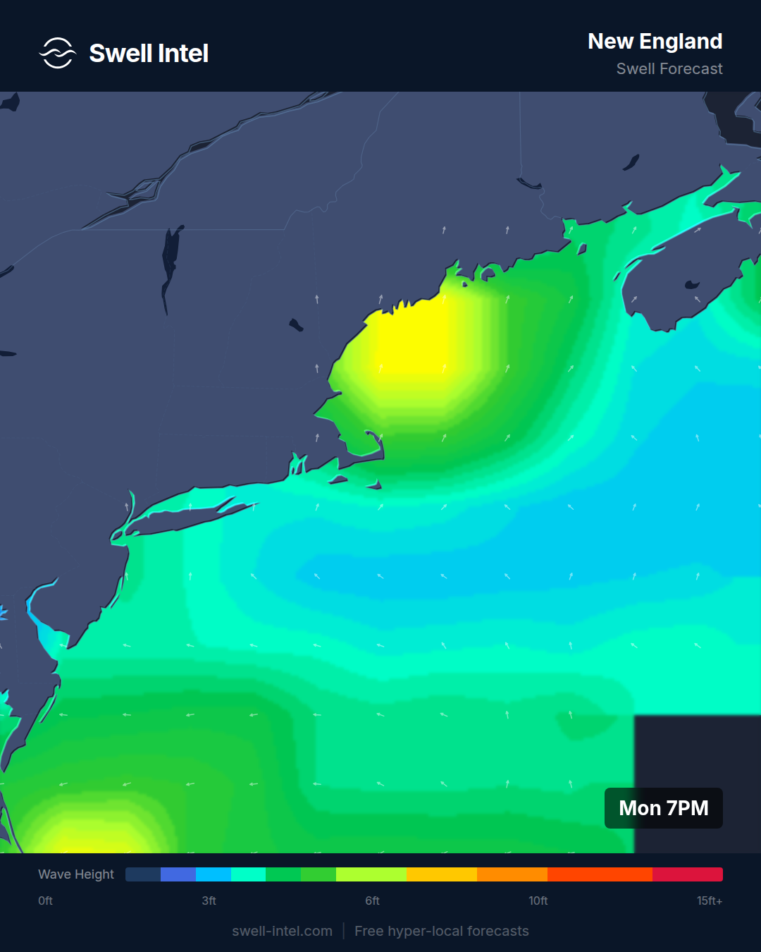 New England nearshore swell map for July 13-19, 2026