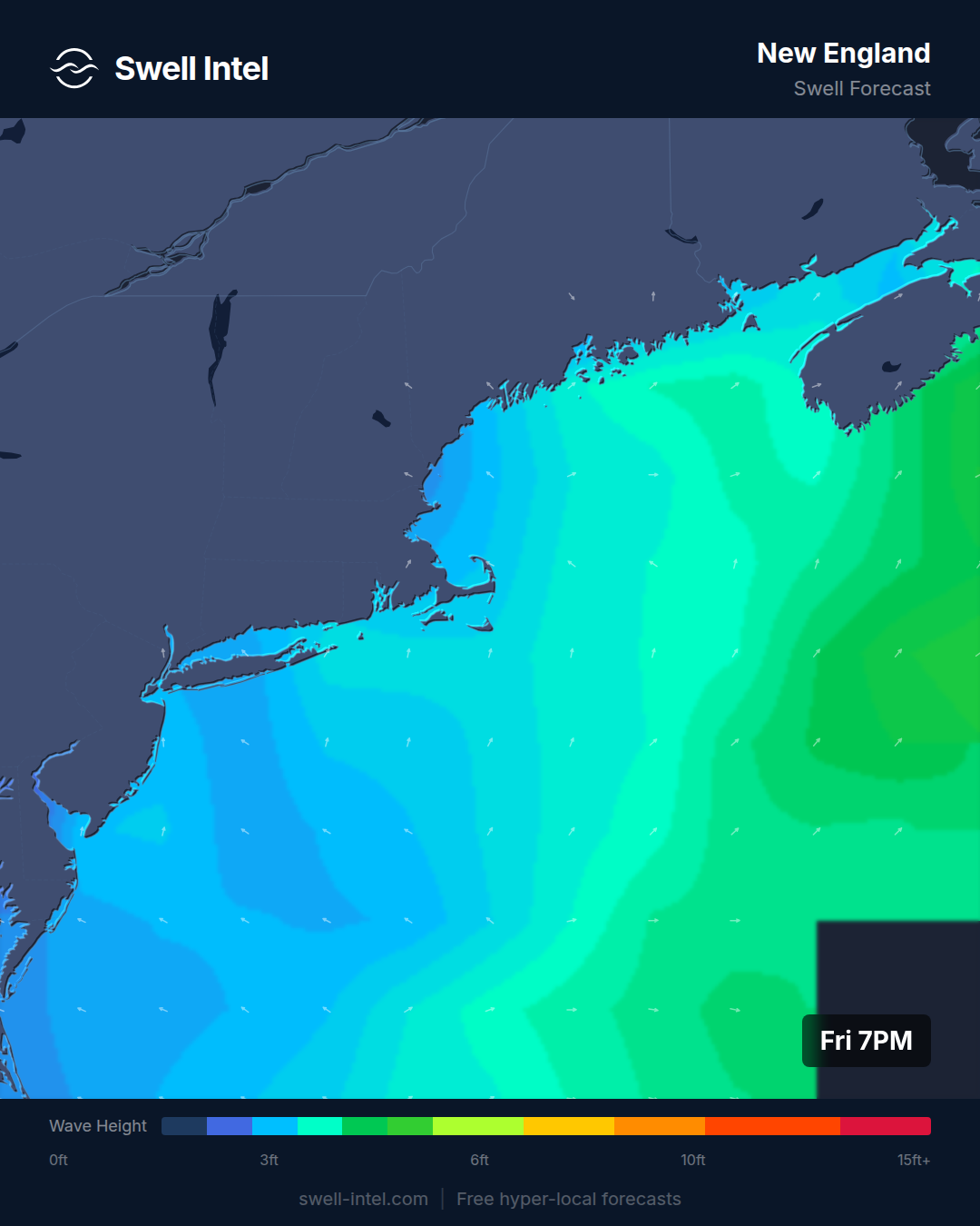 SWAN nearshore swell map for New England, weekend of July 18-19, 2026