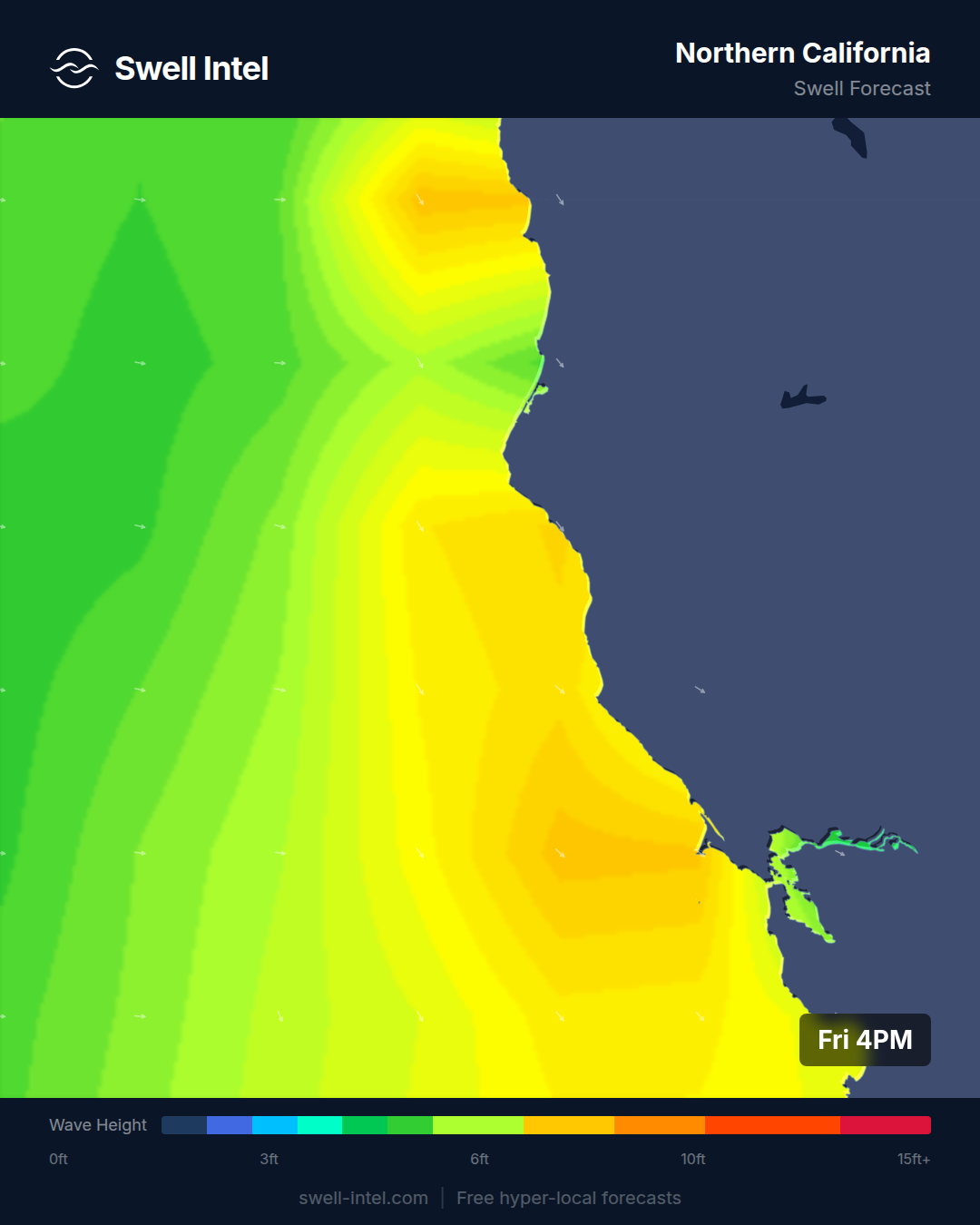 SWAN nearshore swell map for Northern California, weekend of July 18-19, 2026