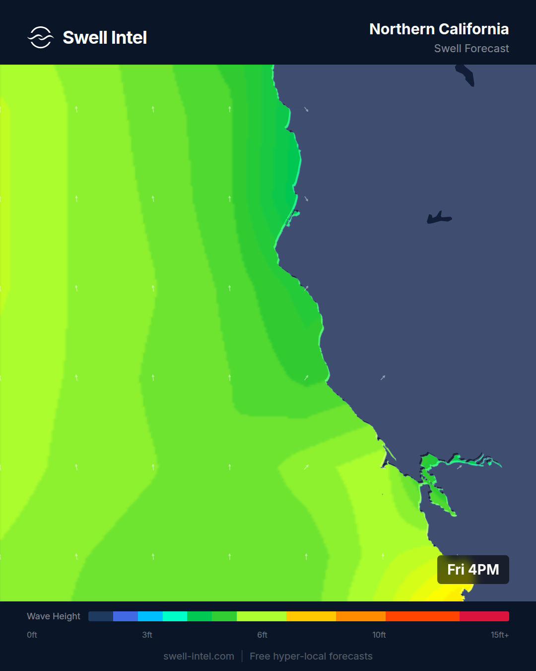 Northern California swell forecast map