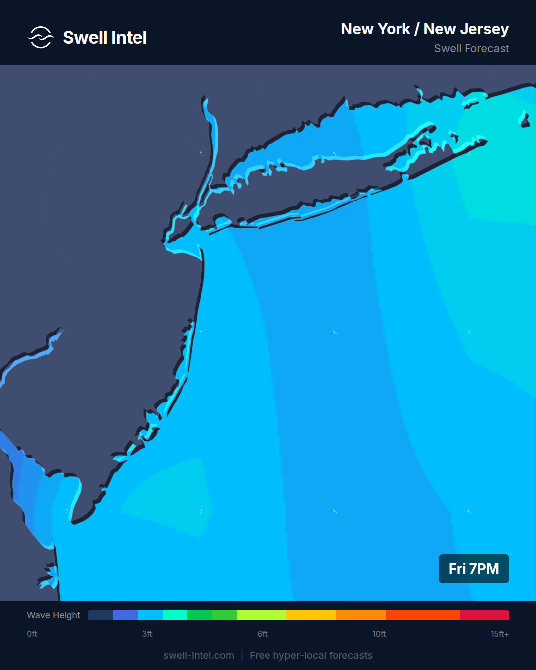 SWAN nearshore swell map for New York / New Jersey, weekend of July 18-19, 2026