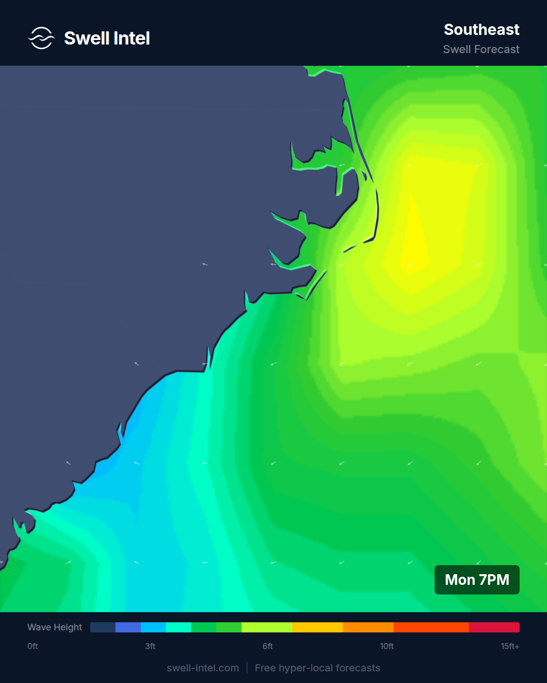 Outer Banks nearshore swell map for July 13-19, 2026