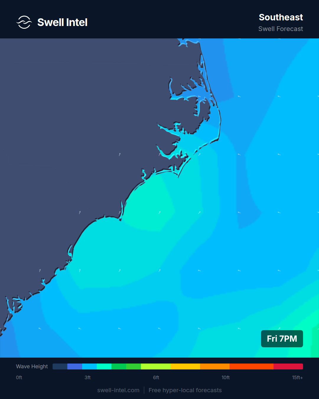 SWAN nearshore swell map for Outer Banks, weekend of July 18-19, 2026