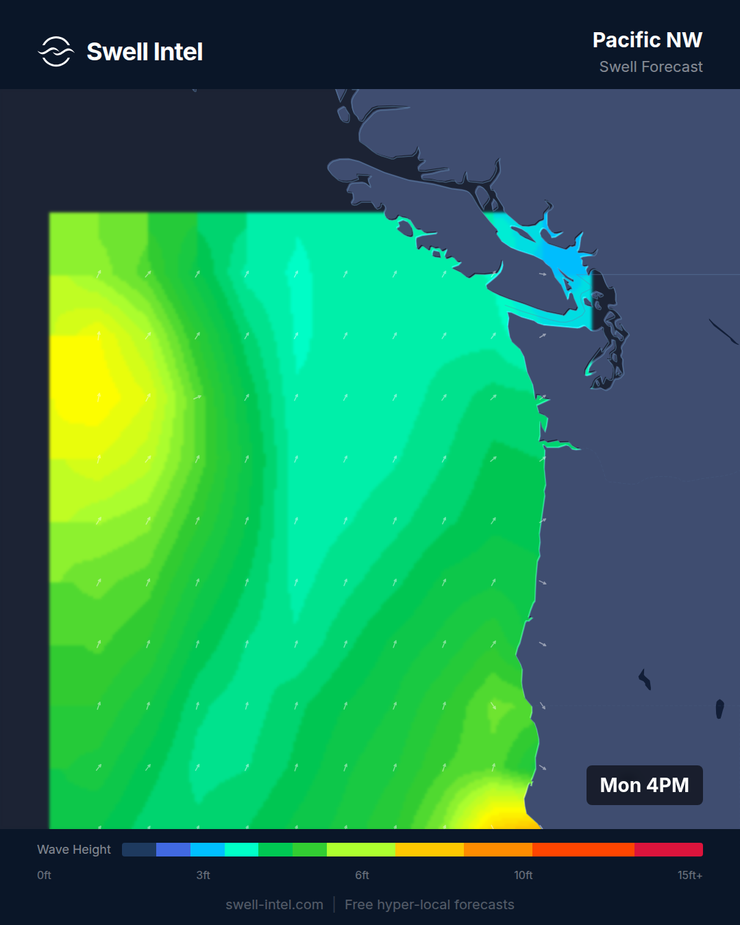 Pacific Northwest nearshore swell map for July 13-19, 2026