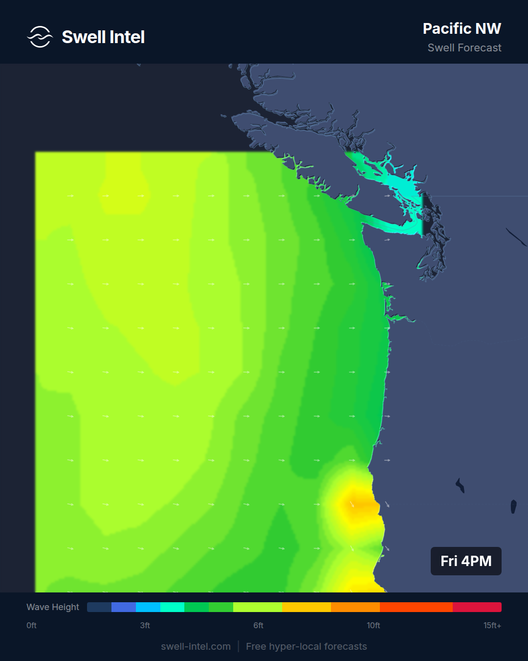 SWAN nearshore swell map for Pacific Northwest, weekend of July 18-19, 2026