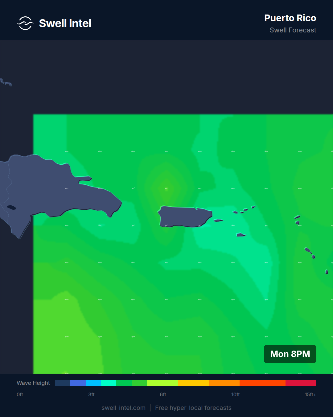 Puerto Rico nearshore swell map for July 13-19, 2026