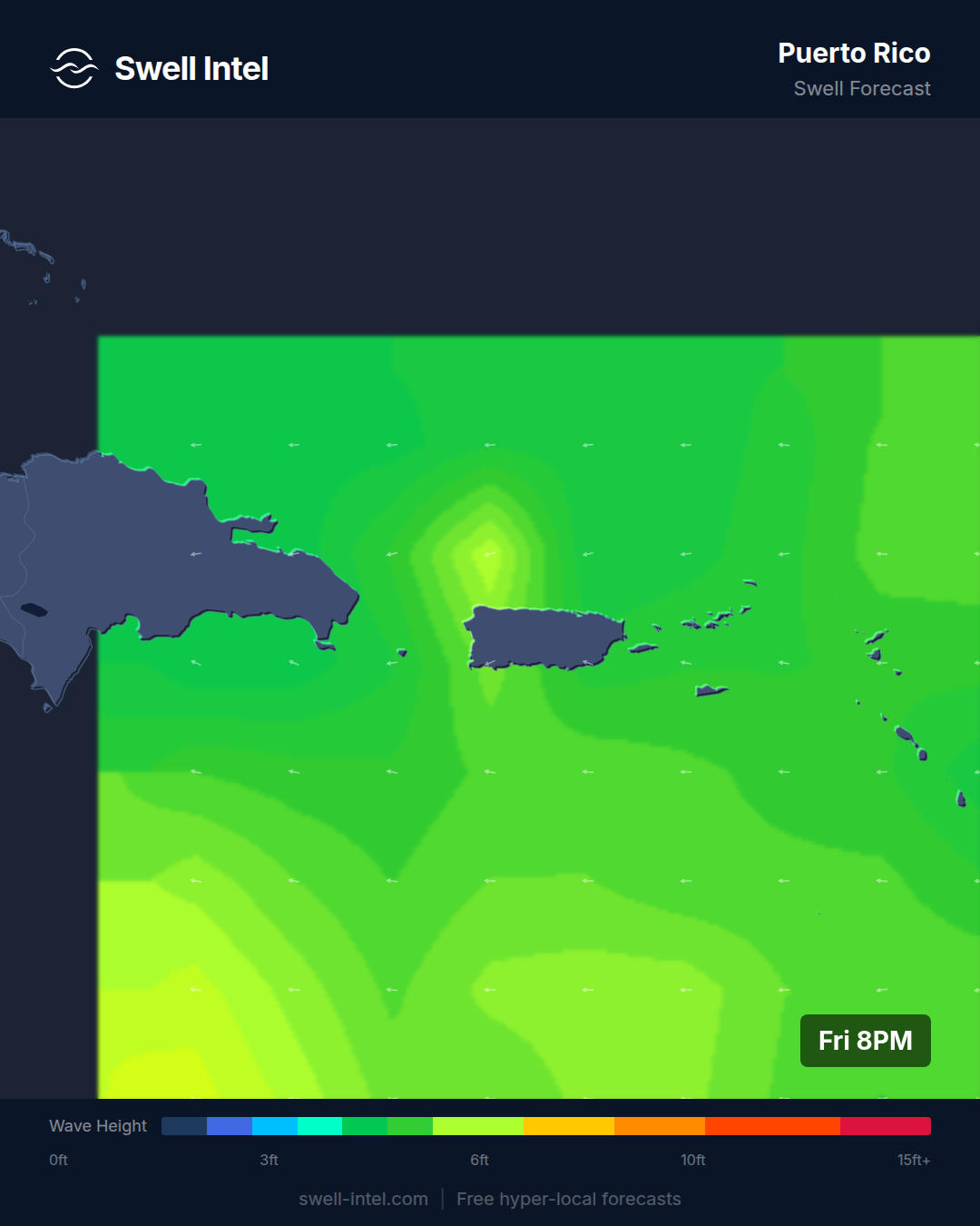SWAN nearshore swell map for Puerto Rico, weekend of July 18-19, 2026
